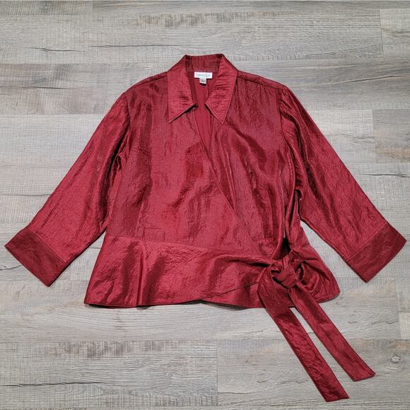 Coldwater Creek Plus Size 2X True Wrap V Neck Red Shimmer Top Professional Glam - Picture 1 of 8